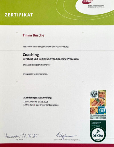Timm Busche VNB Coaching Zertifikat